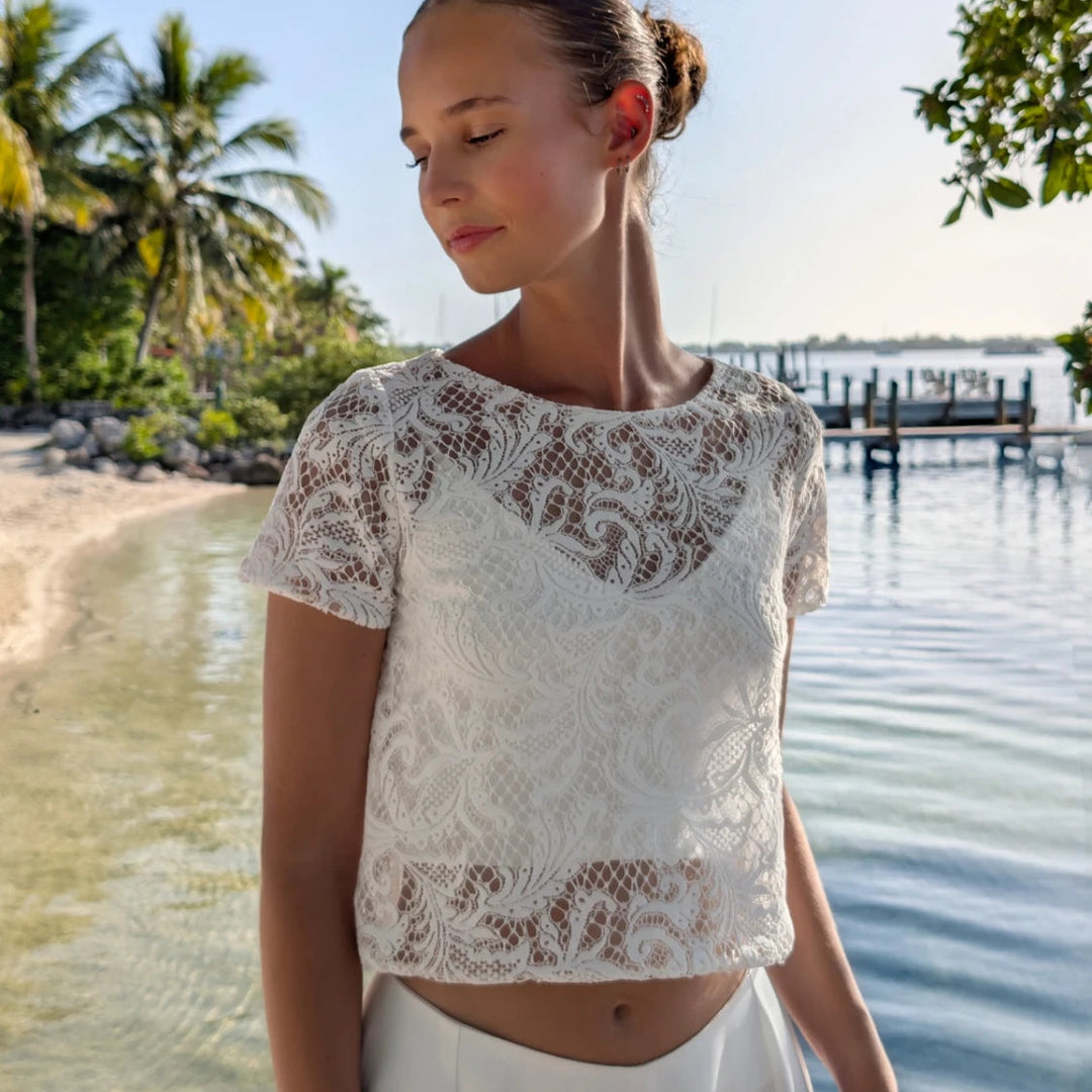 Top de mariée Olga BK141 dentelle française encolure bateau Novias