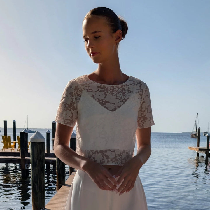 Top de mariée Orel B105 organza fleuri dos boutonné Novias