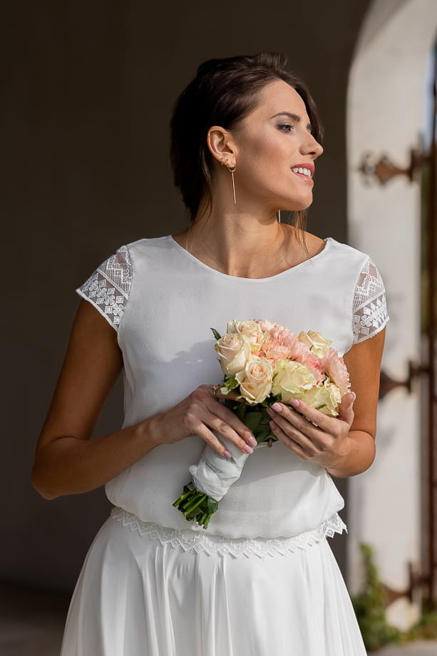 Top de mariée Tango B86 soie et dentelle dos en V Novias
