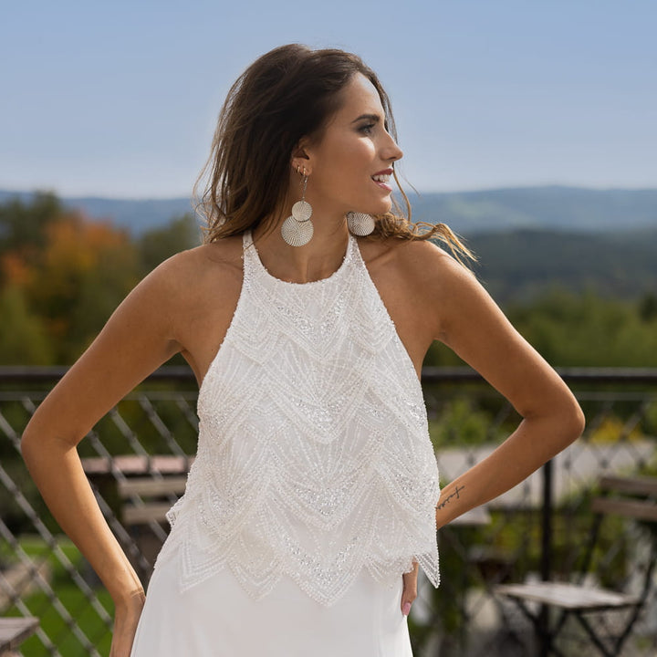 Top de mariée Temida BK105 dentelle perlée dos croisé Novias vue 2