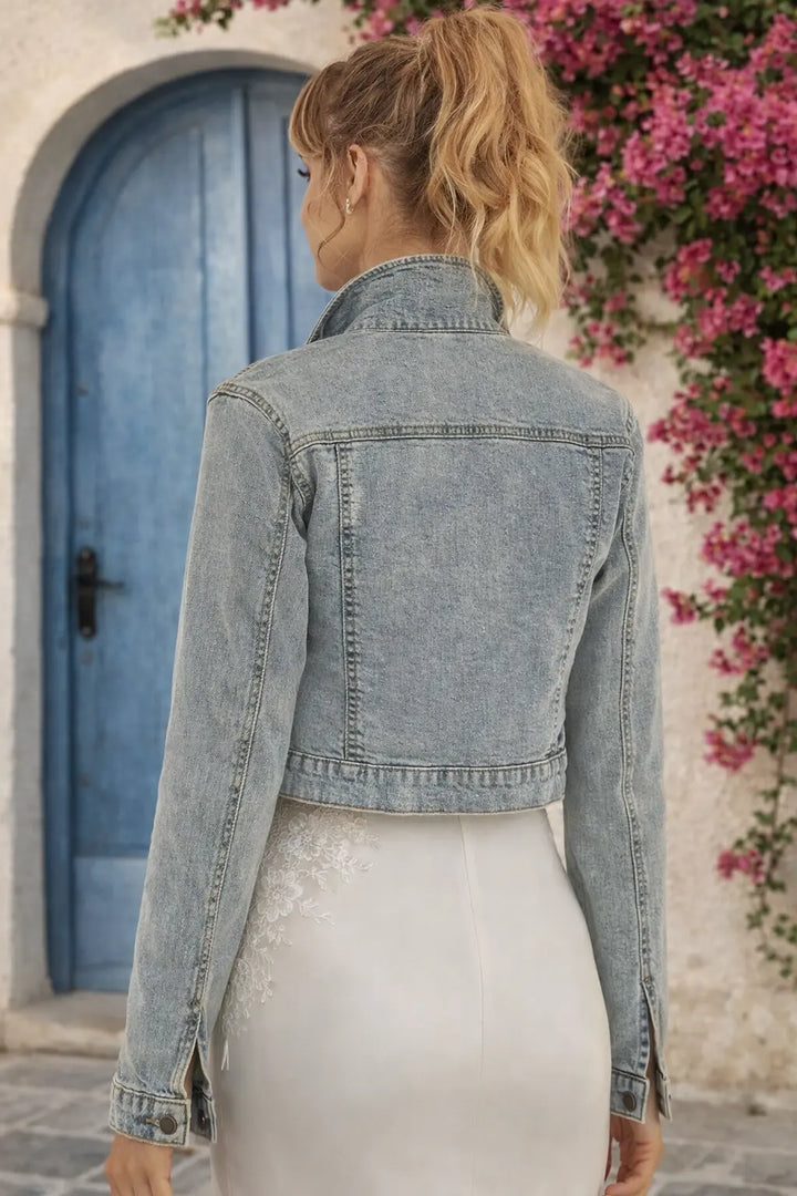 VESTE JEAN MARIÉE COURTE ET CINTRÉE — E381 BIANCO EVENTO