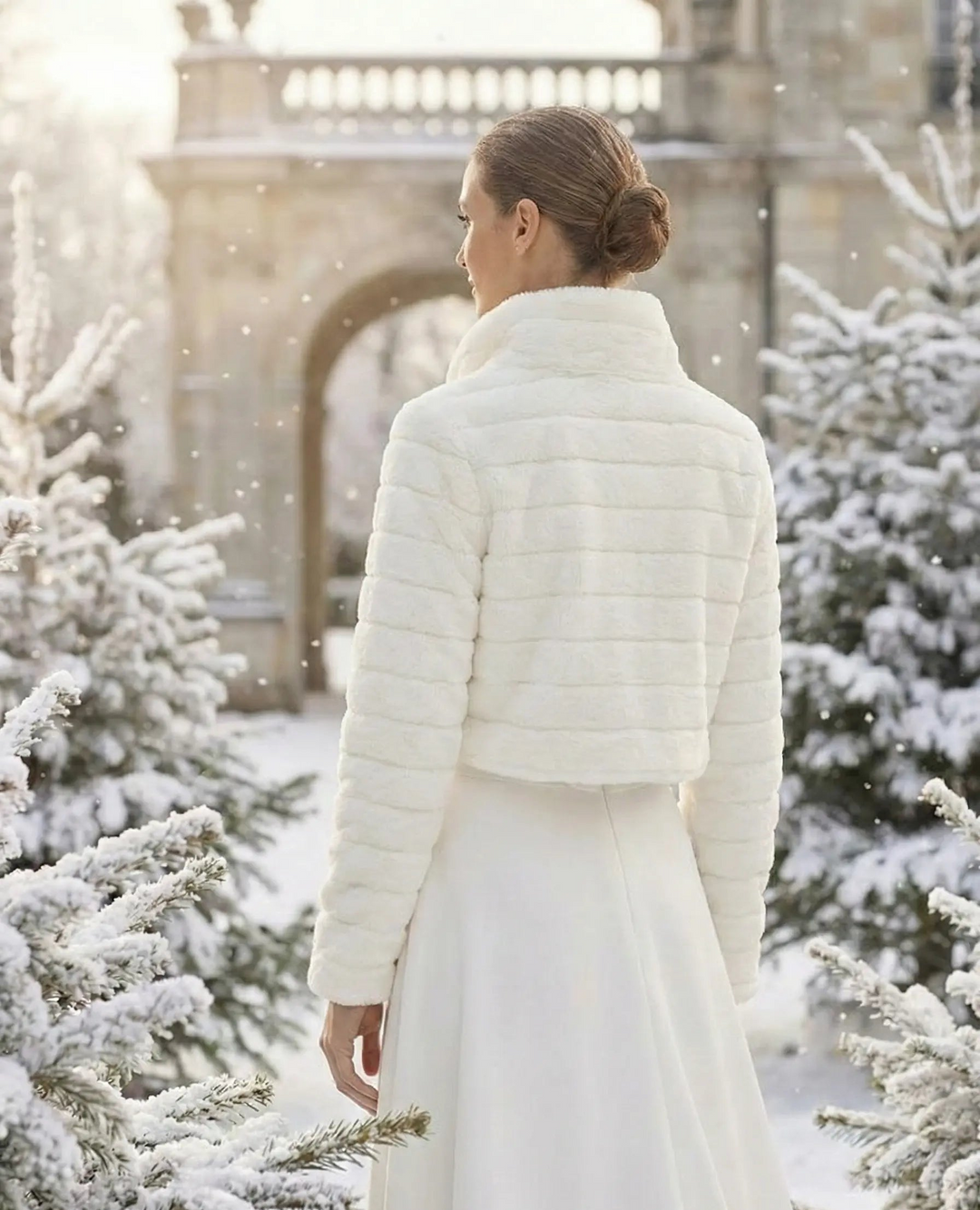 VESTE MARIAGE HIVER FOURRURE E305 BIANCO EVENTO