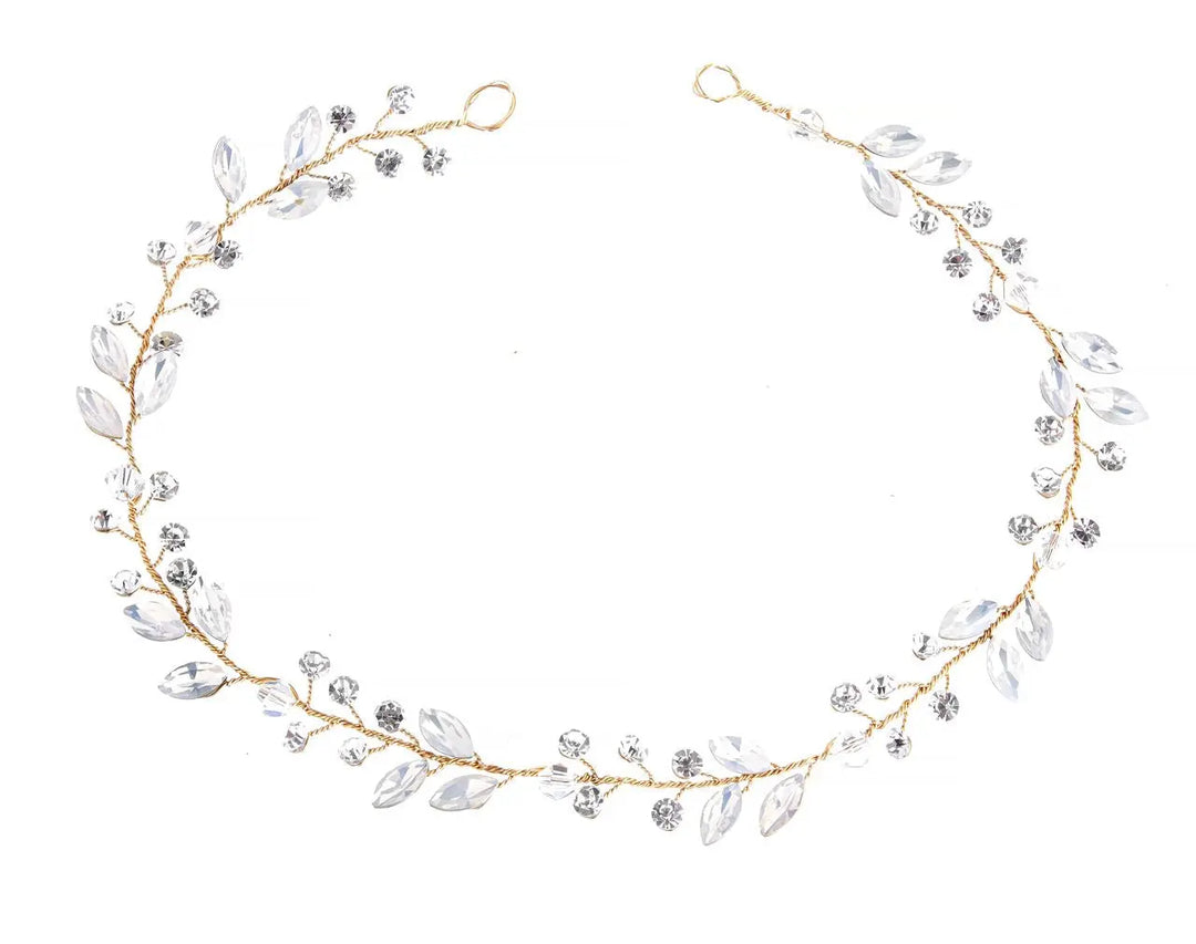 VIGNE CAPILLAIRE MARIAGE CRISTAUX & FEUILLES – PLAQUÉ OR HB221186 G.Westerleigh