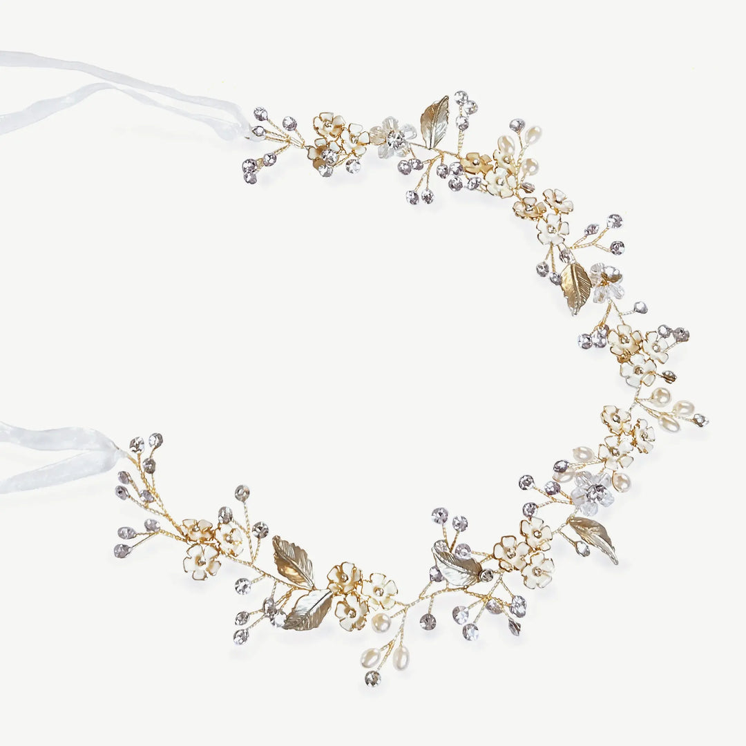 VIGNE CAPILLAIRE MARIAGE PASSION GOLD – OR, CRISTAUX & FLEURS ÉMAILLÉES Ivory and co