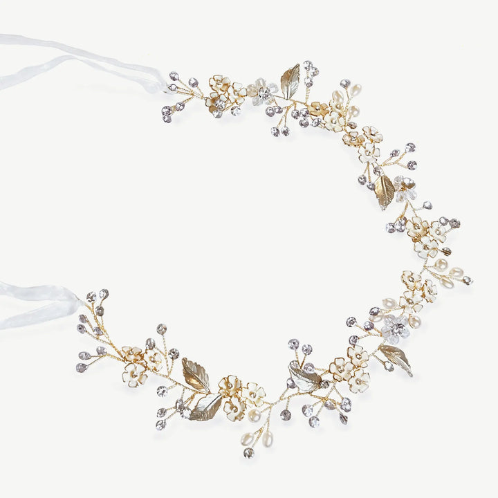 VIGNE CAPILLAIRE MARIAGE PASSION GOLD – OR, CRISTAUX & FLEURS ÉMAILLÉES Ivory and co