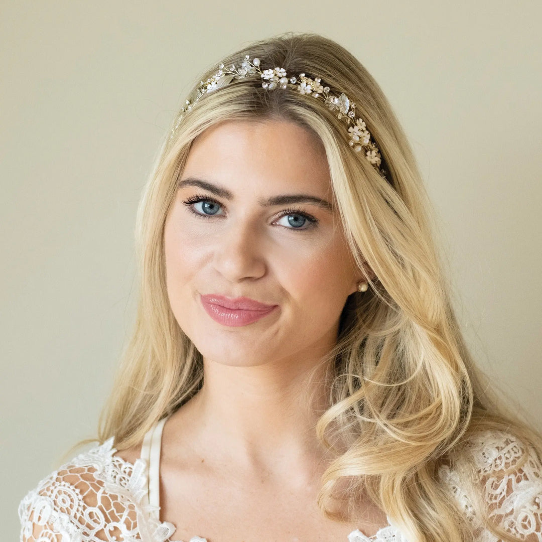 VIGNE CAPILLAIRE MARIAGE PASSION GOLD – OR, CRISTAUX & FLEURS ÉMAILLÉES Ivory and co