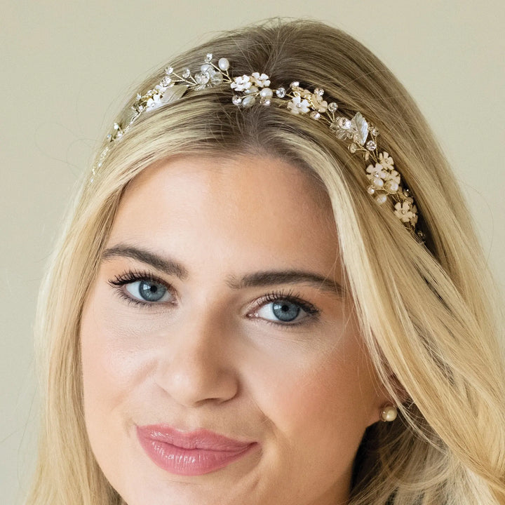 VIGNE CAPILLAIRE MARIAGE PASSION GOLD – OR, CRISTAUX & FLEURS ÉMAILLÉES Ivory and co