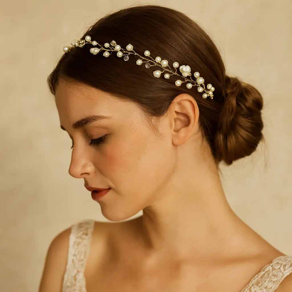 VIGNE CHEVEUX MARIÉE PERLES ET PETITES FLEURS HB0419 G.Westerleigh