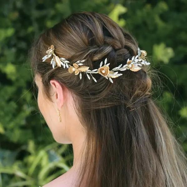 VIGNE DE CHEVEUX CORINTHIA – FEUILLAGE BRONZE, PERLES ET CRISTAUX Ivory and co