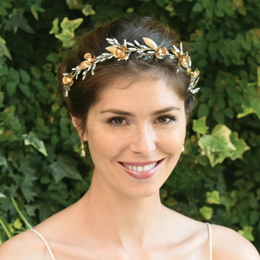 VIGNE DE CHEVEUX CORINTHIA – FEUILLAGE BRONZE, PERLES ET CRISTAUX Ivory and co