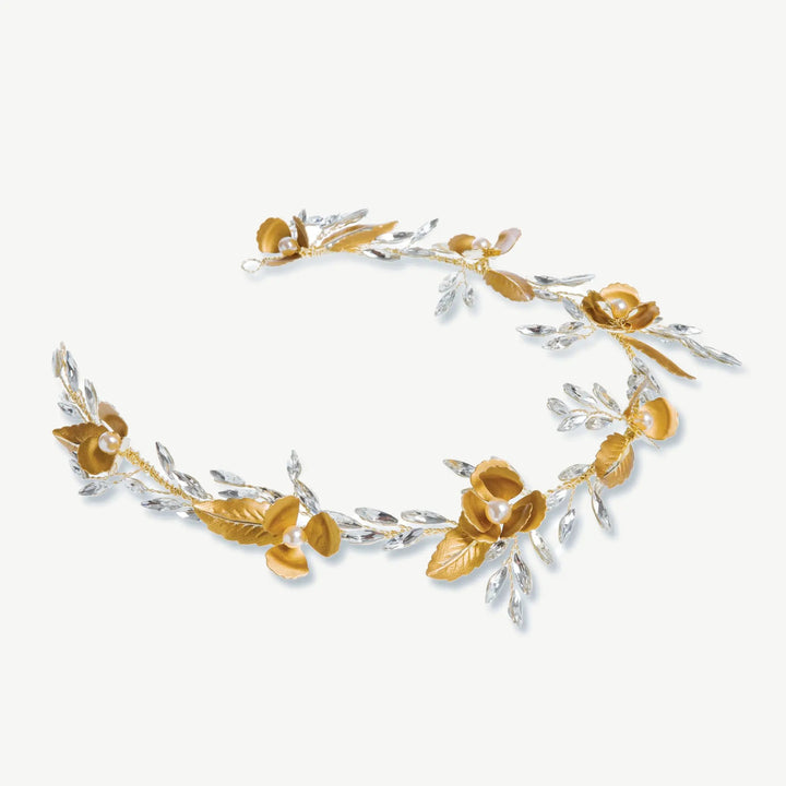 VIGNE DE CHEVEUX CORINTHIA – FEUILLAGE BRONZE, PERLES ET CRISTAUX Ivory and co