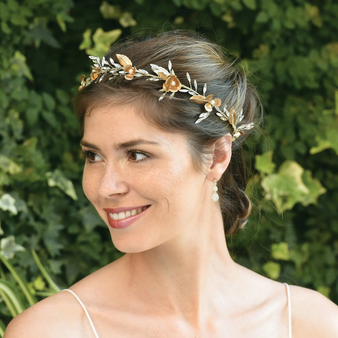 VIGNE DE CHEVEUX CORINTHIA – FEUILLAGE BRONZE, PERLES ET CRISTAUX Ivory and co