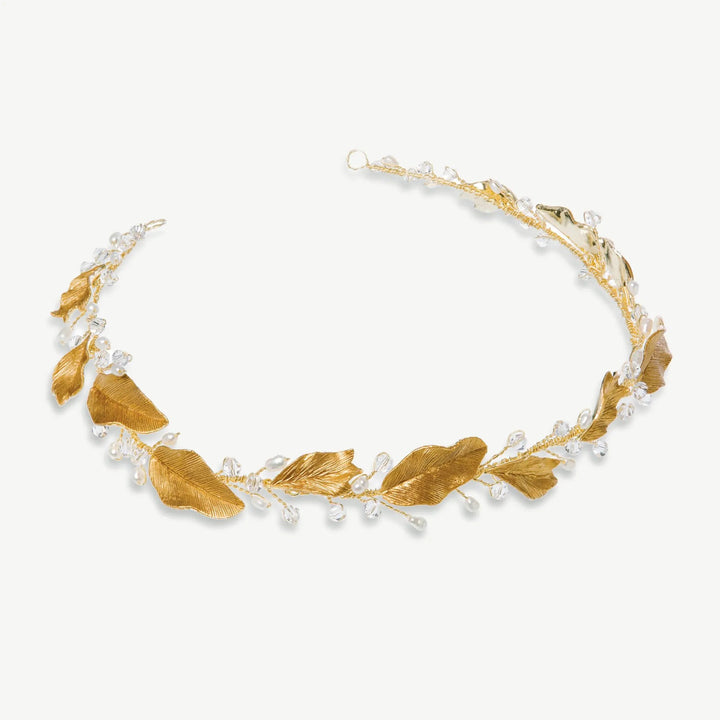 VIGNE DE CHEVEUX CYBELE – FEUILLAGE BRONZE, PERLES D’EAU DOUCE ET CRISTAUX Ivory and co