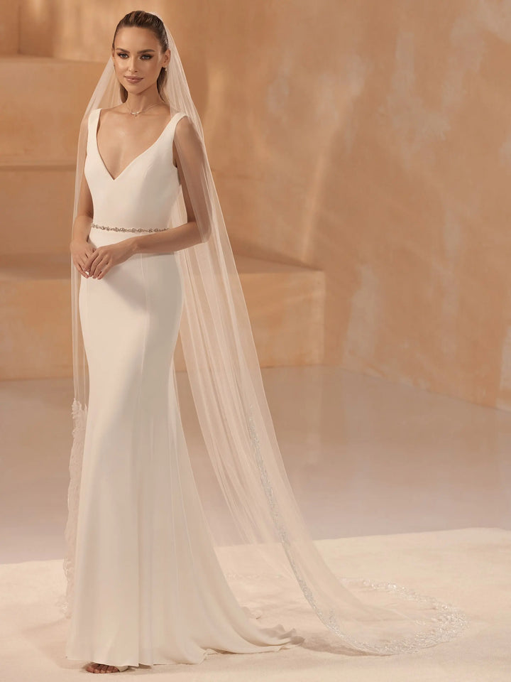 VOILE DE MARIÉE 250 CM  – TULLE SOUPLE ET DENTELLE BRODÉE DE SEQUINS  S473 Bianco Evento