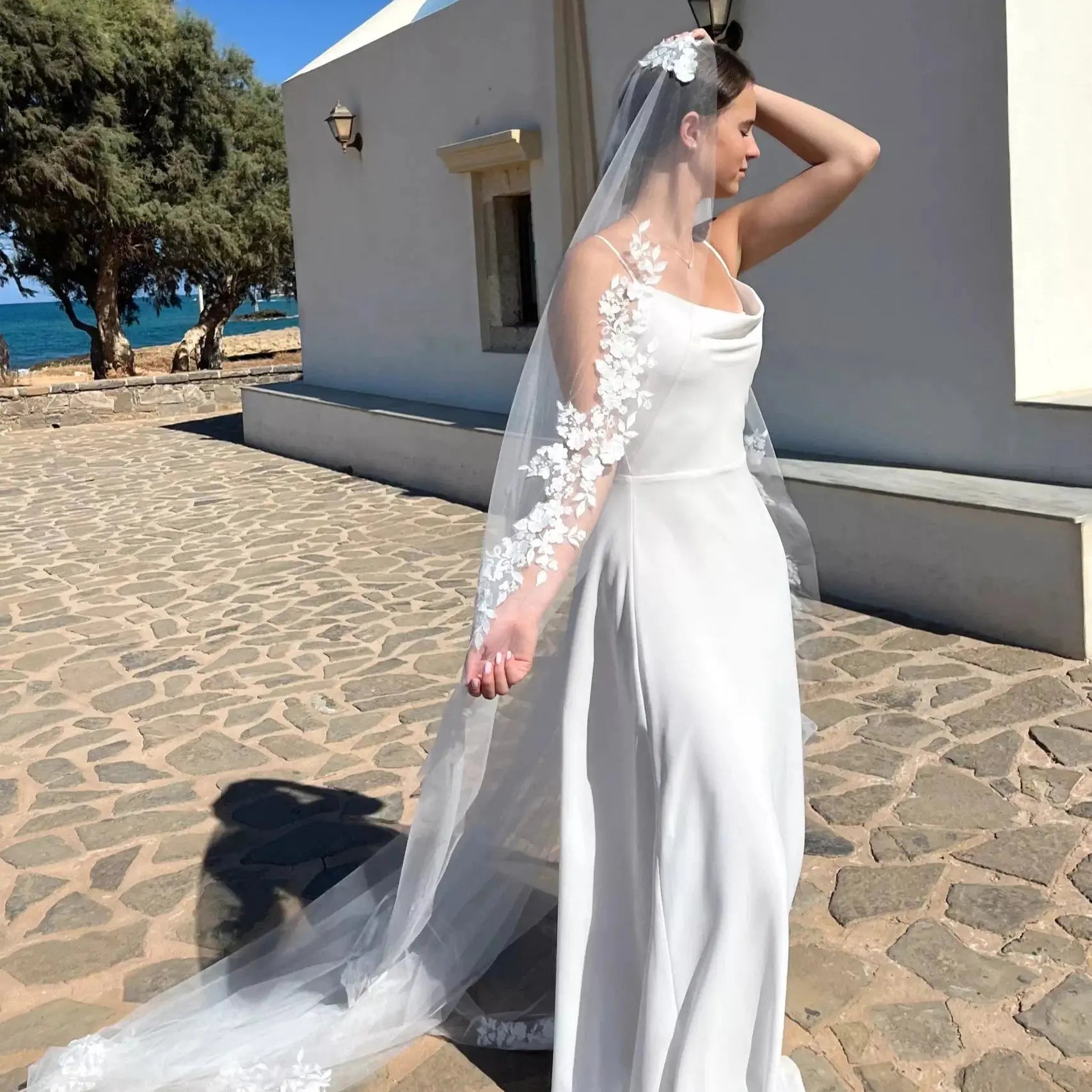 Voile de mariée ivoire très long bordure satin Donata
