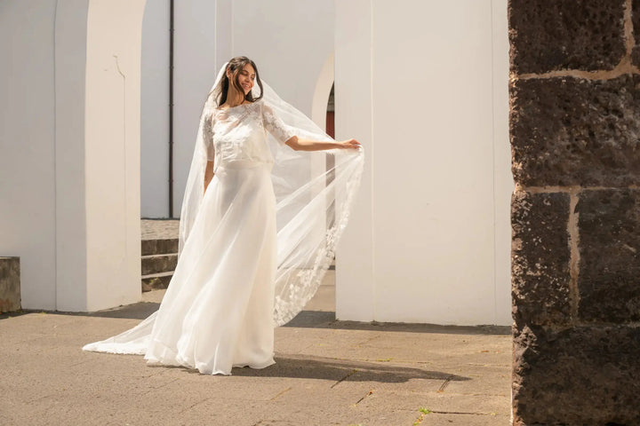VOILE DE MARIÉE AVEC FLEURS EN MOUSSELINE 3D - MORFEO WD115 Novias