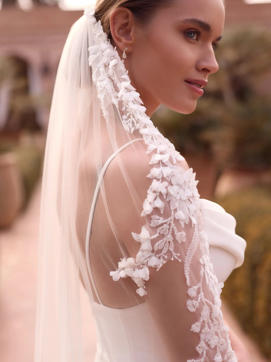 VOILE DE MARIÉE COURT BORD DENTELLE – TULLE DOUX IVOIRE 110 CM – S538 Bianco Evento