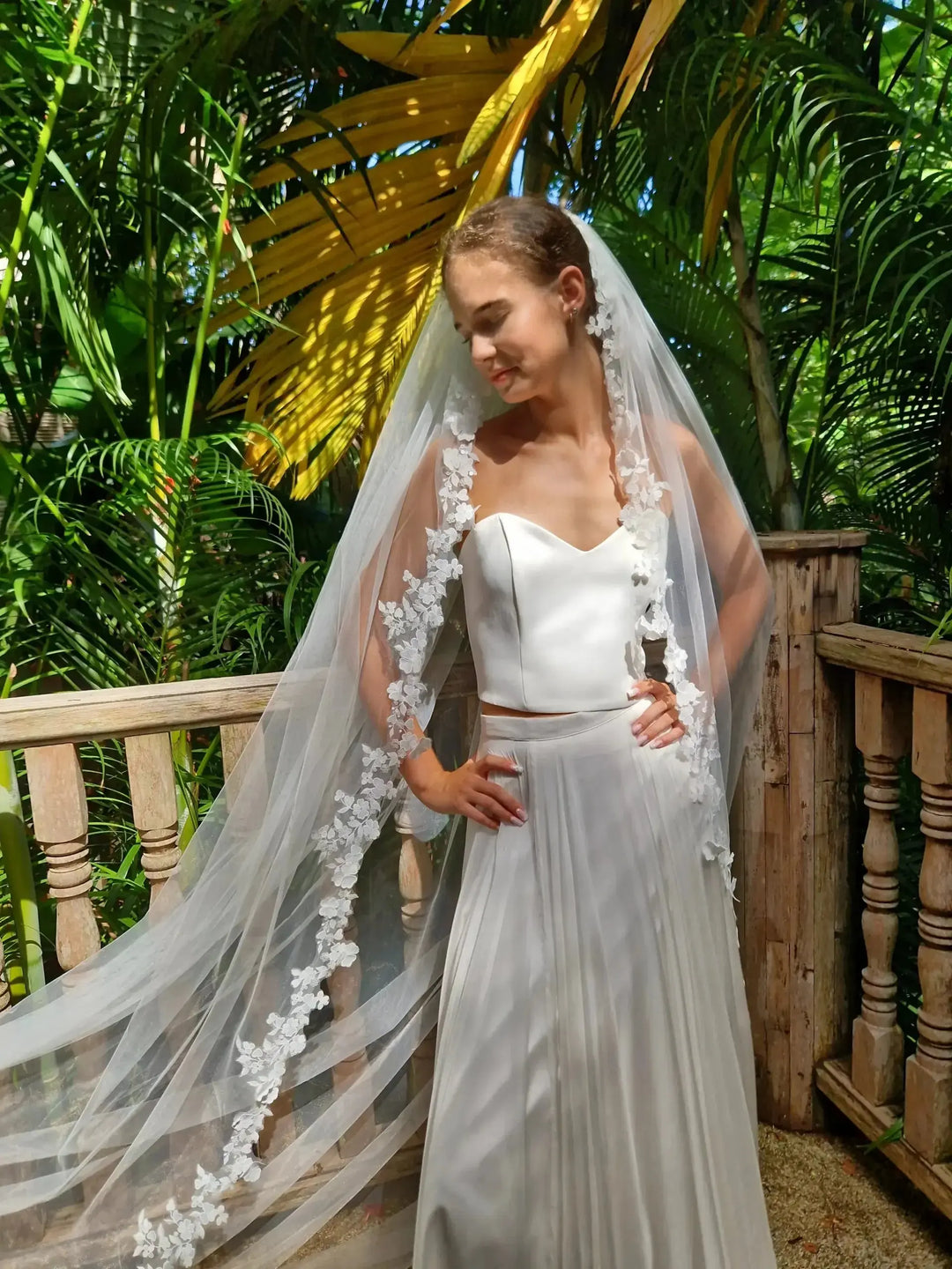 VOILE DE MARIÉE DENTELLE DE COTON FLORALE ET 3D - MURCIE WD109 Novias