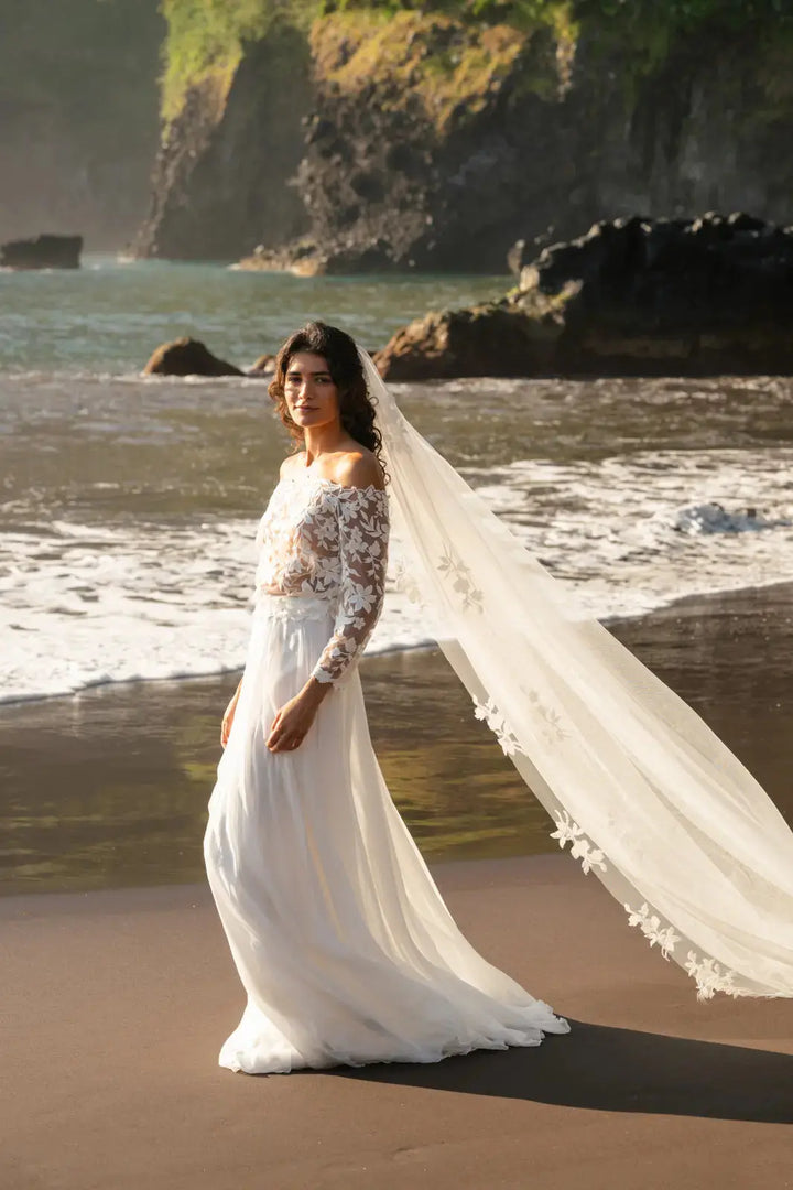 VOILE DE MARIÉE EN DENTELLE POÉETIQUE FLORALE - MÁLAGA WD110 Novias