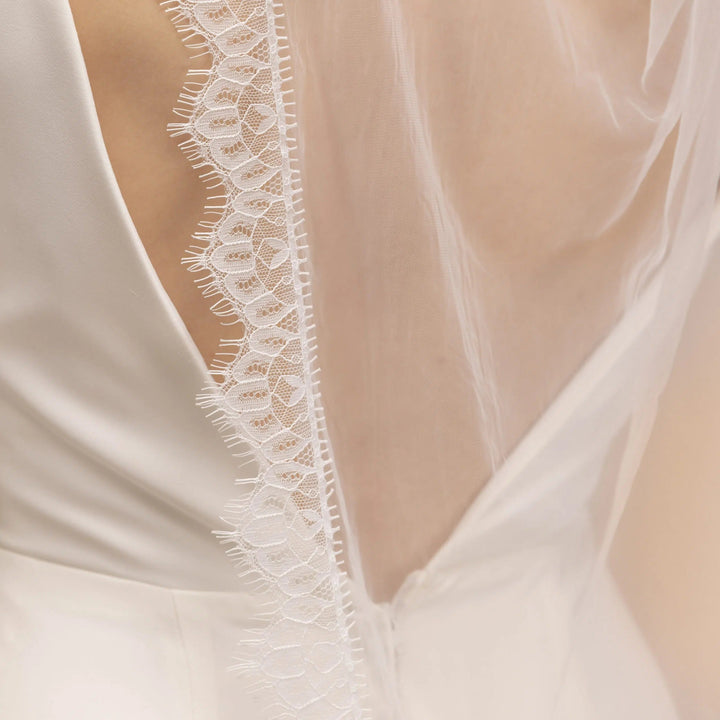 VOILE DE MARIÉE LONG 300 CM EN TULLE IVOIRE & DENTELLE FESTONNÉE – PBV9089 THE PERFECT BRIDAL COMPANY