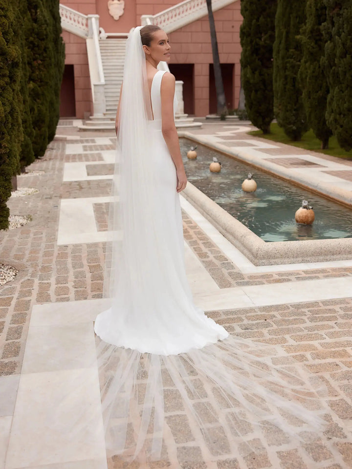 VOILE DE MARIÉE LONG 300 CM — TULLE SOUPLE BORD FRANC — S554 BIANCO EVENTO