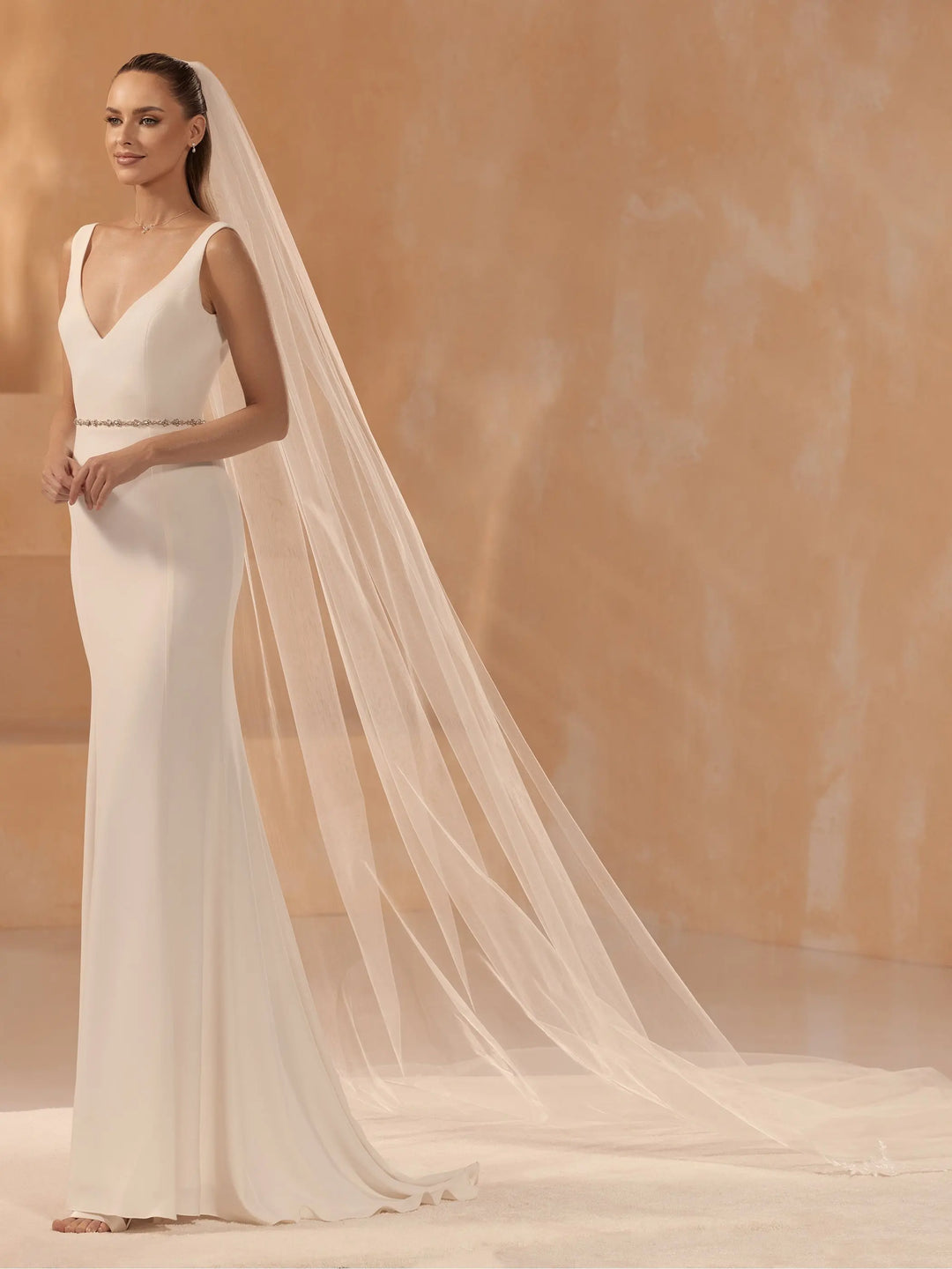 VOILE DE MARIÉE LONG CATHÉDRALE 350 CM– TULLE DIAMANT & BORDURE EN DENTELLE - S451 Bianco Evento