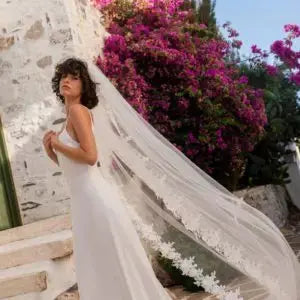 VOILE DE MARIÉE LONG DENTELLE FLORALE IMELDA WD98 Novias