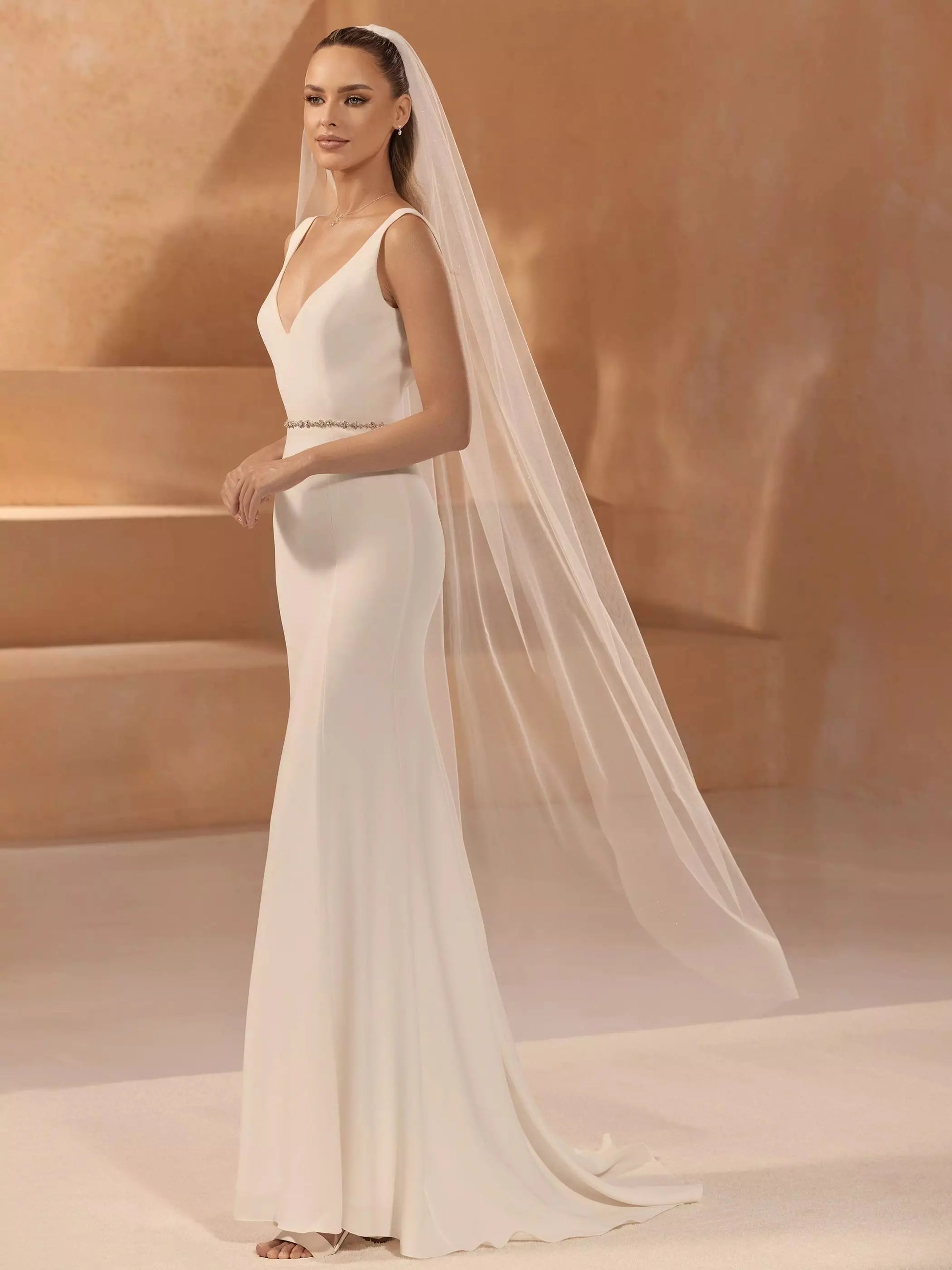 VOILE DE MARIÉE LONG PAILLETÉ S481 Bianco Evento