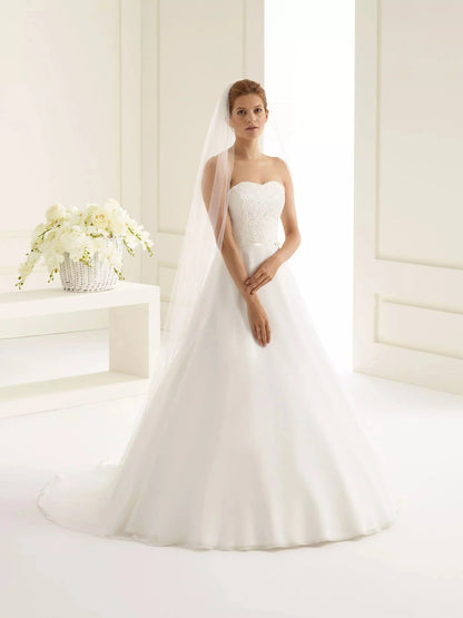 VOILE DE MARIÉE LONG SIMPLE EN TULLE S227 Bianco Evento