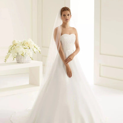 VOILE DE MARIÉE LONG SIMPLE EN TULLE S227 Bianco Evento