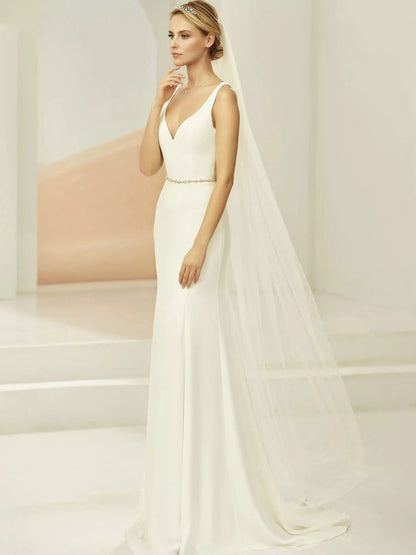 VOILE DE MARIÉE LONG SIMPLE TULLE SOUPLE S381 Bianco Evento