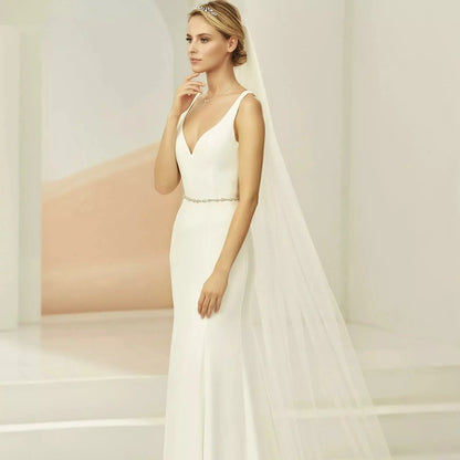 VOILE DE MARIÉE LONG SIMPLE TULLE SOUPLE S381 Bianco Evento