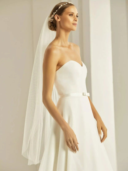 VOILE DE MARIÉE MI-LONG SIMPLE TULLE SOUPLE S303 Bianco Evento