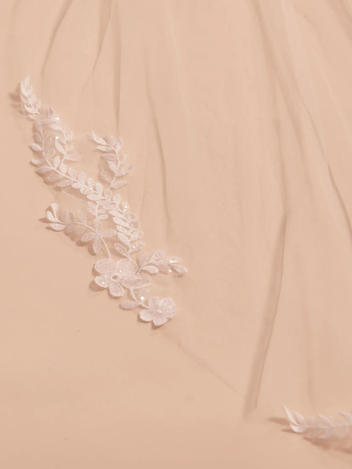 VOILE DE MARIÉE S414 EN TULLE IVOIRE 250 CM AVEC APPLIQUES DENTELLE Bianco Evento