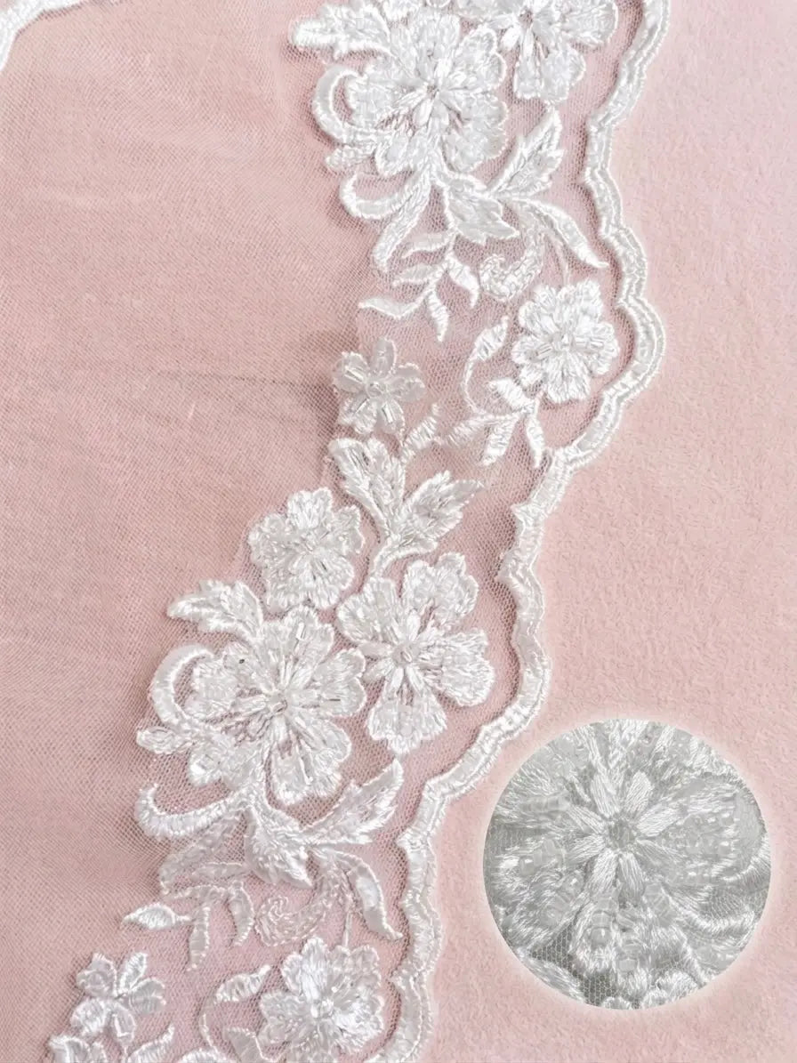 VOILE DE MARIÉE S424 EN TULLE DIAMOND 300 CM AVEC DENTELLE ET PERLES BIANCO EVENTO