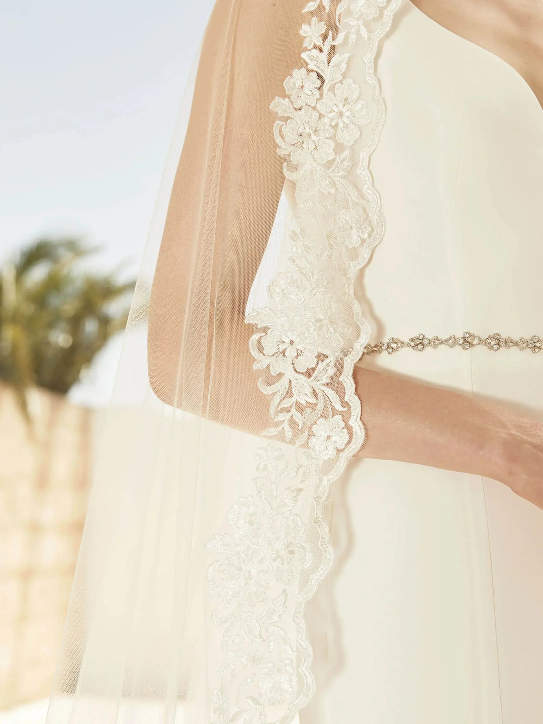 VOILE DE MARIÉE S424 EN TULLE DIAMOND 300 CM AVEC DENTELLE ET PERLES Bianco Evento