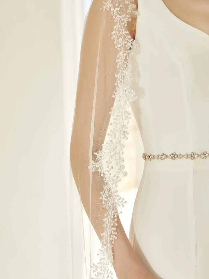 VOILE DE MARIÉE S441 EN TULLE IVOIRE AVEC DENTELLE – 110 CM Bianco Evento