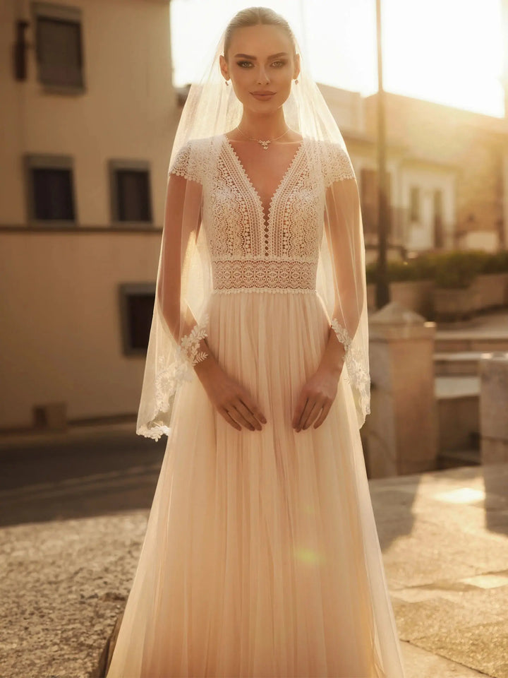 VOILE DE MARIÉE S462 – TULLE DOUX AVEC DENTELLE ET SEQUINS – LONGUEUR 110 CM Bianco Evento