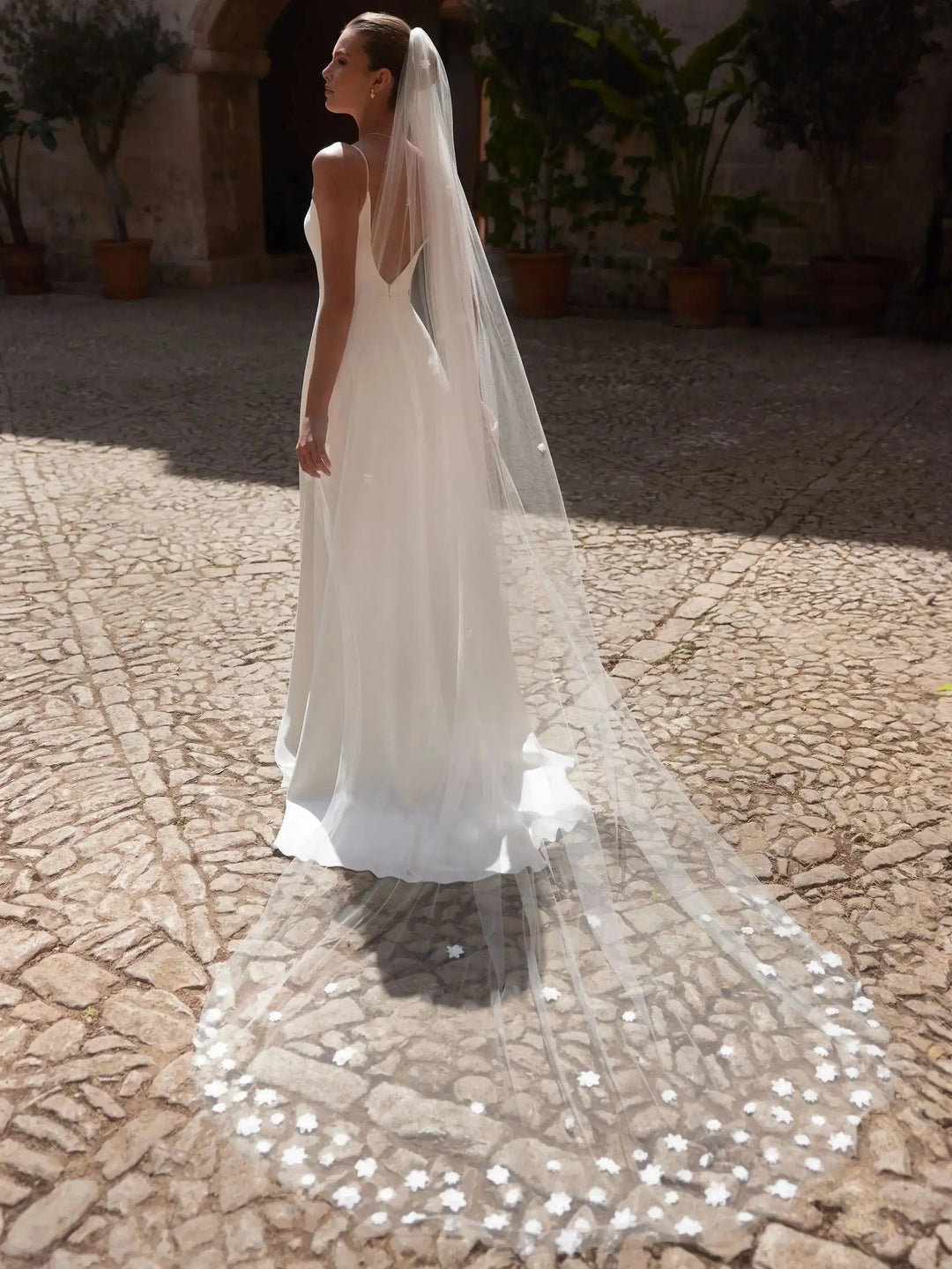 VOILE DE MARIÉE S501 EN TULLE IVOIRE 250 CM AVEC FLEURS 3D Bianco Evento