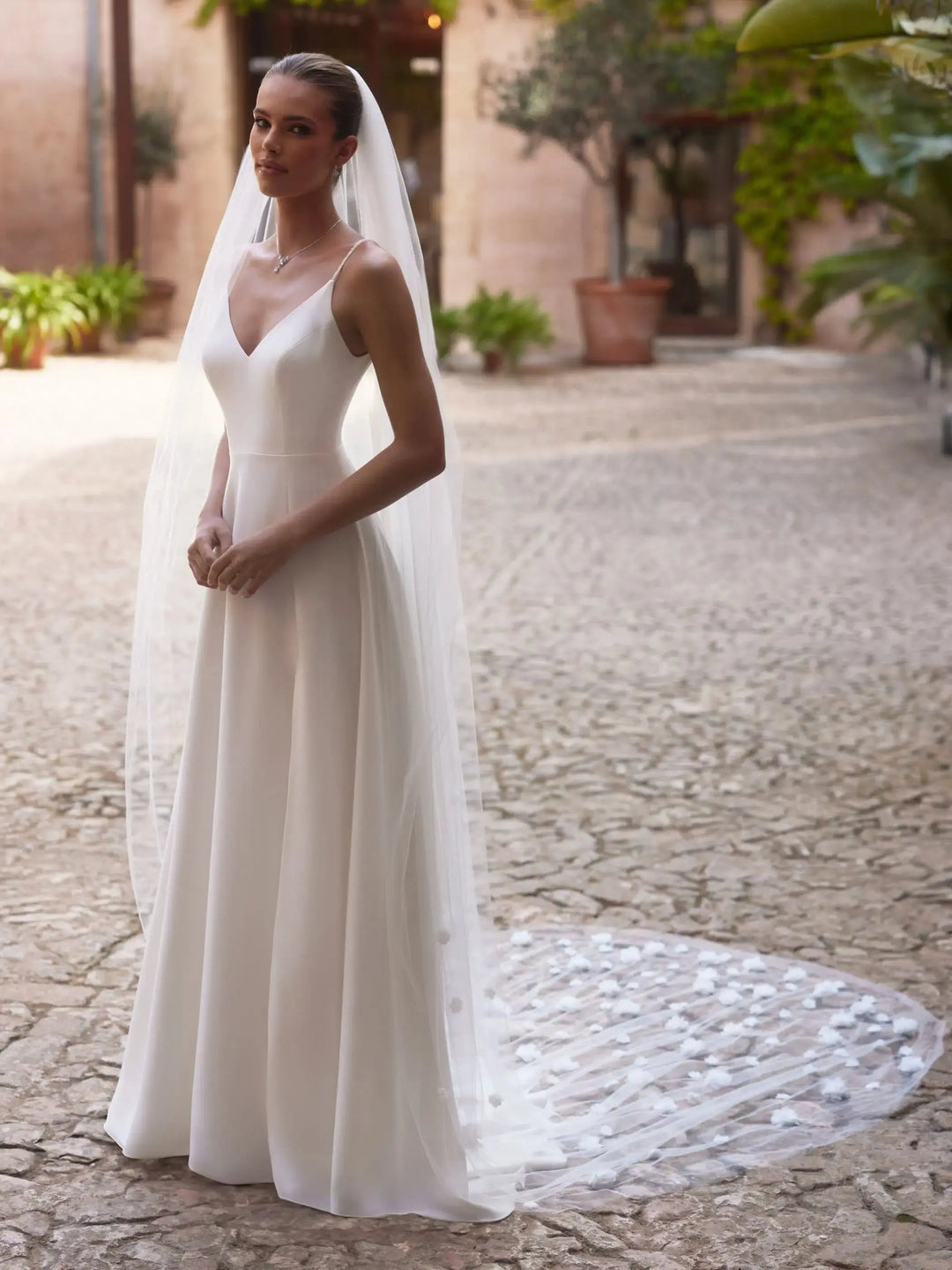 VOILE DE MARIÉE S517 EN TULLE IVOIRE 300 CM AVEC FLEURS 3D Bianco Evento