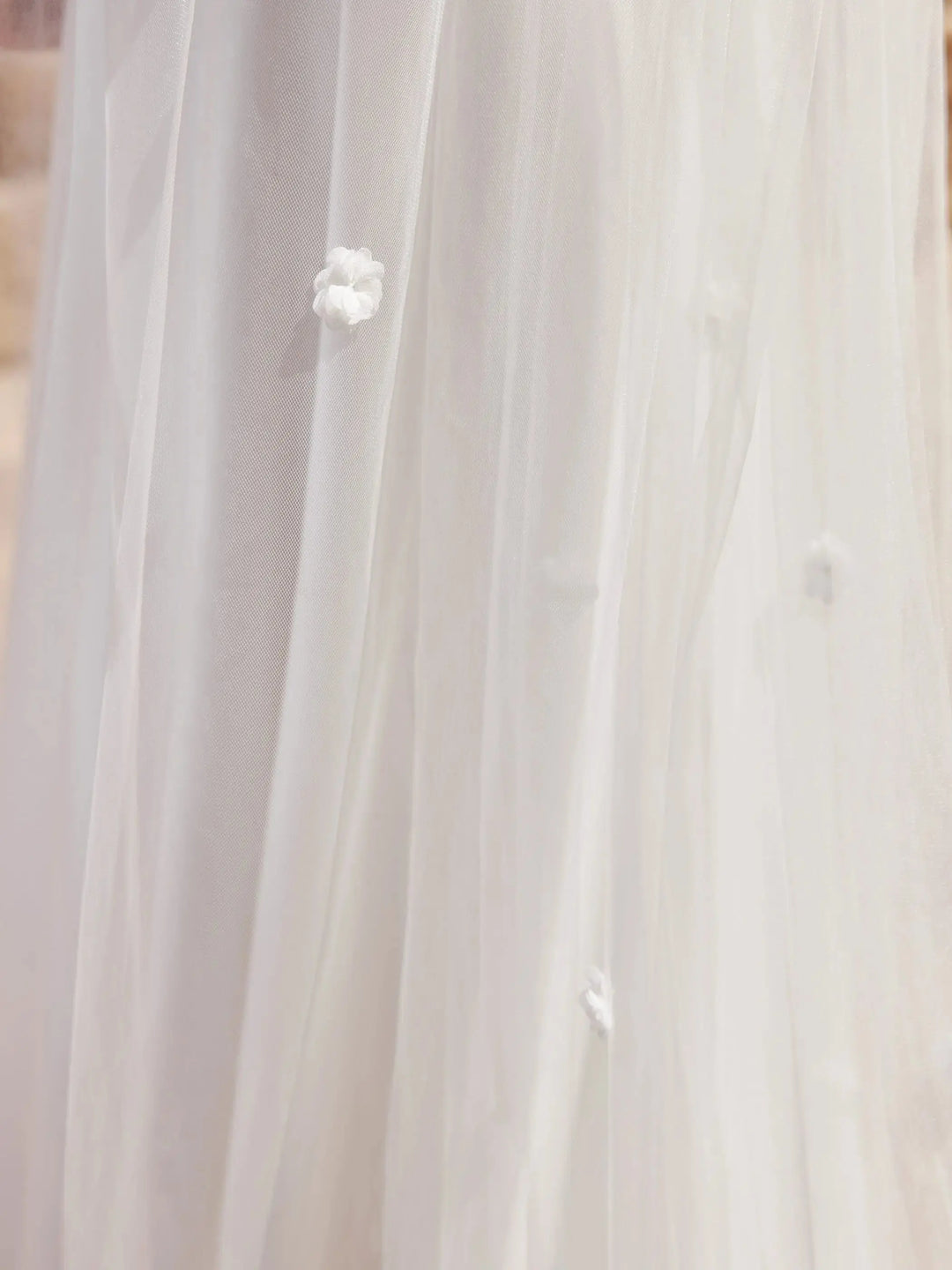 VOILE DE MARIÉE S518 EN TULLE IVOIRE 250 CM AVEC FLEURS 3D Bianco Evento