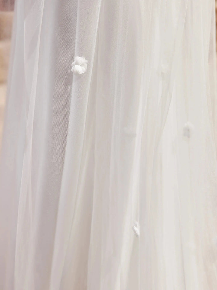VOILE DE MARIÉE S518 EN TULLE IVOIRE 250 CM AVEC FLEURS 3D Bianco Evento