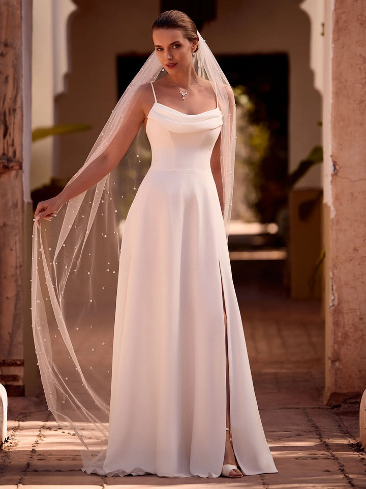 VOILE DE MARIÉE S544 EN TULLE IVOIRE 200 CM AVEC PERLES Bianco Evento