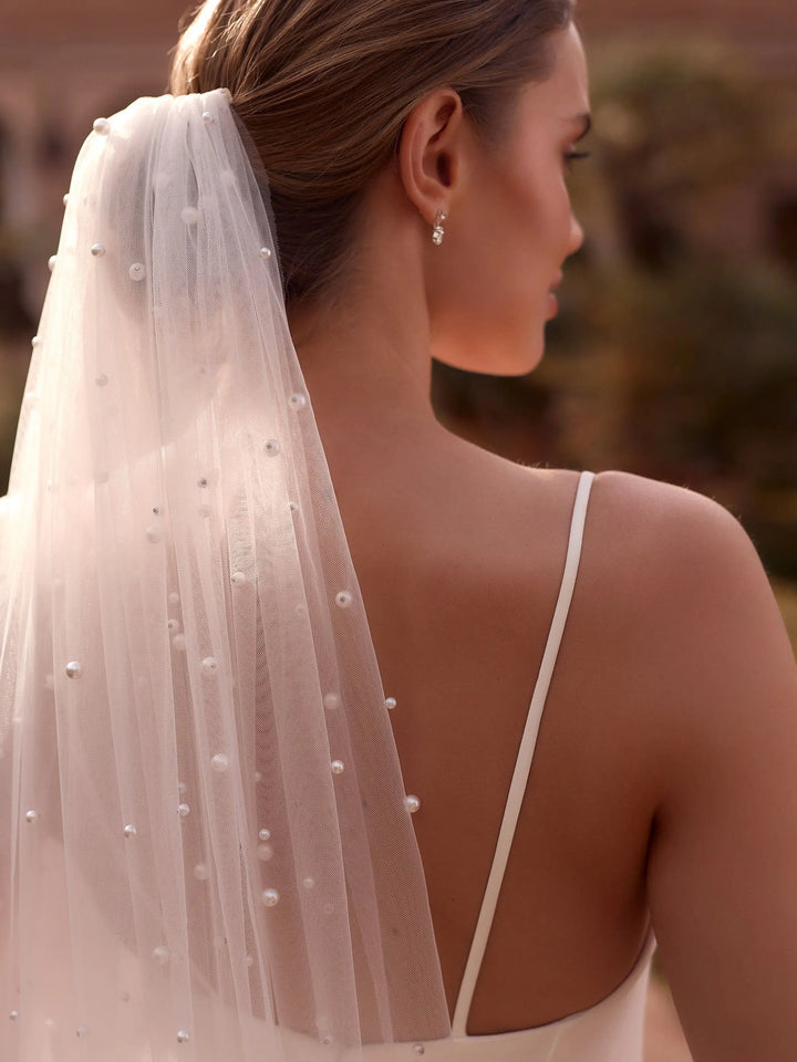 VOILE DE MARIÉE S544 EN TULLE IVOIRE 200 CM AVEC PERLES Bianco Evento
