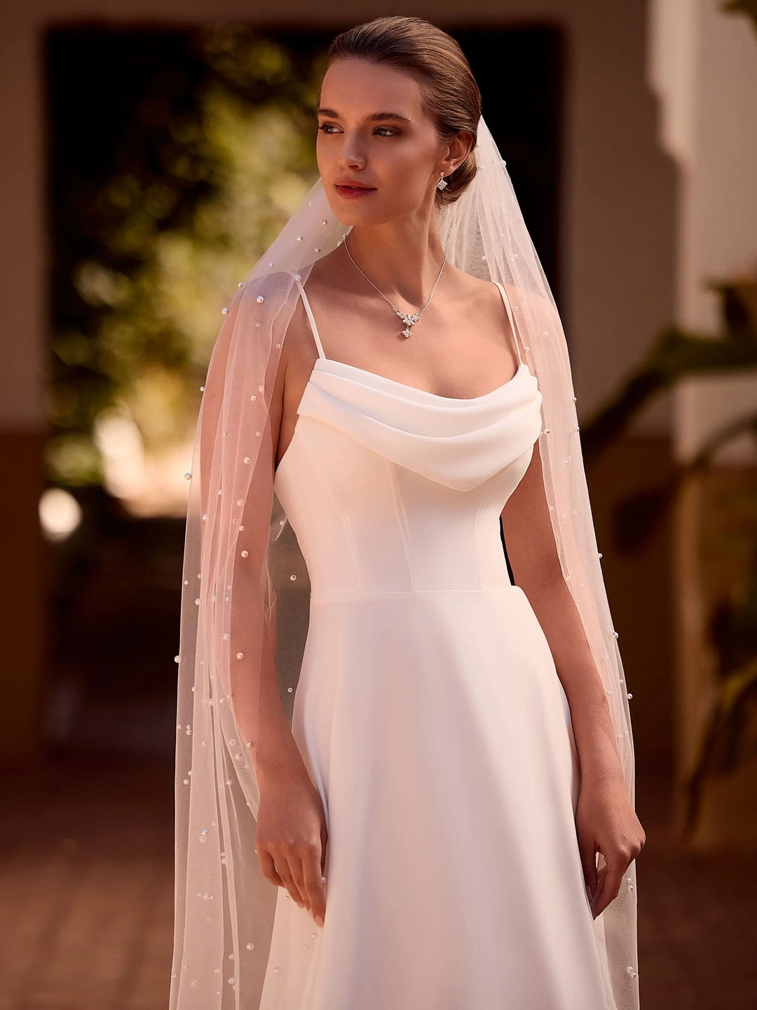 VOILE DE MARIÉE S544 EN TULLE IVOIRE 200 CM AVEC PERLES Bianco Evento