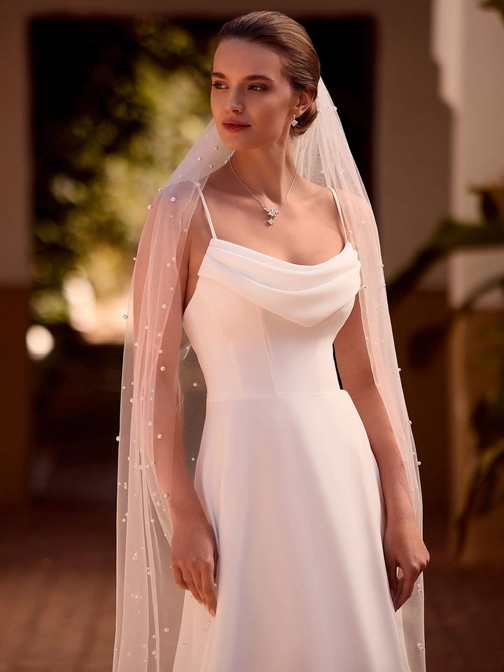 VOILE DE MARIÉE S544 EN TULLE IVOIRE 200 CM AVEC PERLES Bianco Evento