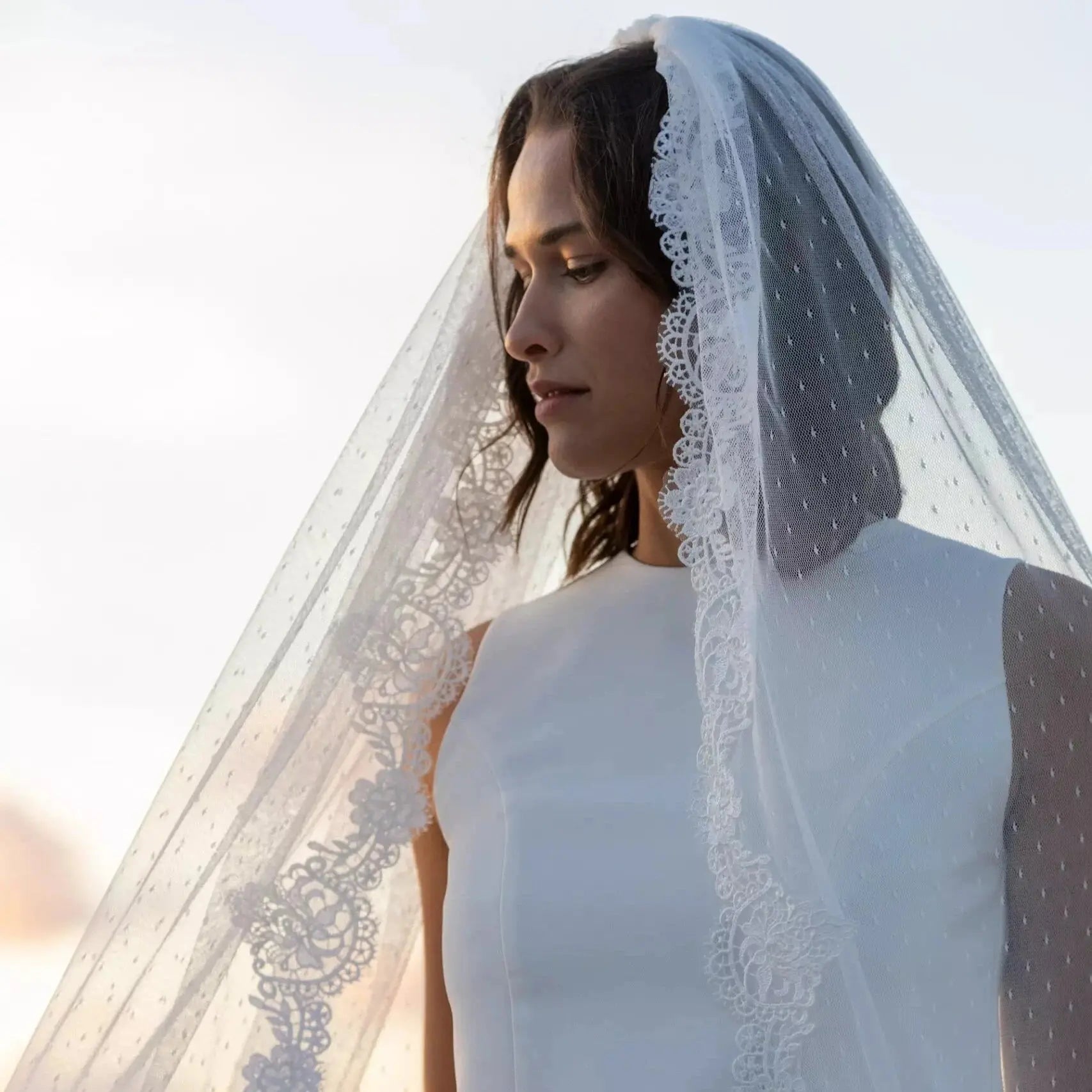 VOILE DE MARIÉE TULLE PLUMETIS ET DENTELLE  EULALIE WD92 Novias