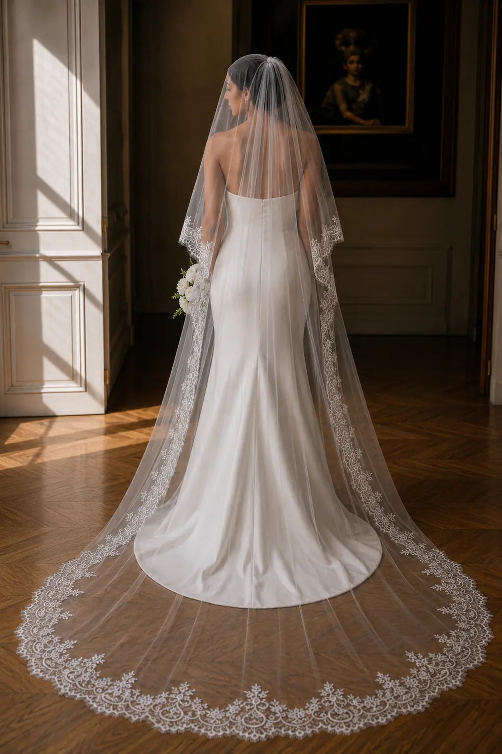 VOILE MARIÉE CASSANDRA WK15 DENTELLE FRANÇAISE – AVEC RABAT 80/300 CM Novias