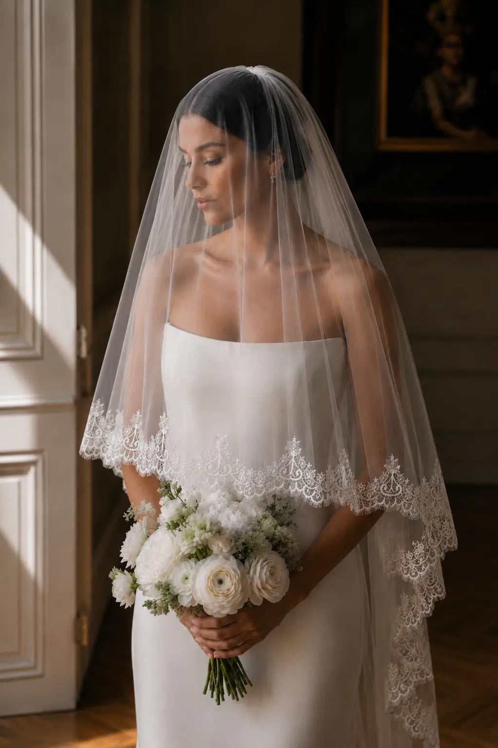 VOILE MARIÉE CASSANDRA WK15 DENTELLE FRANÇAISE – AVEC RABAT 80/300 CM Novias