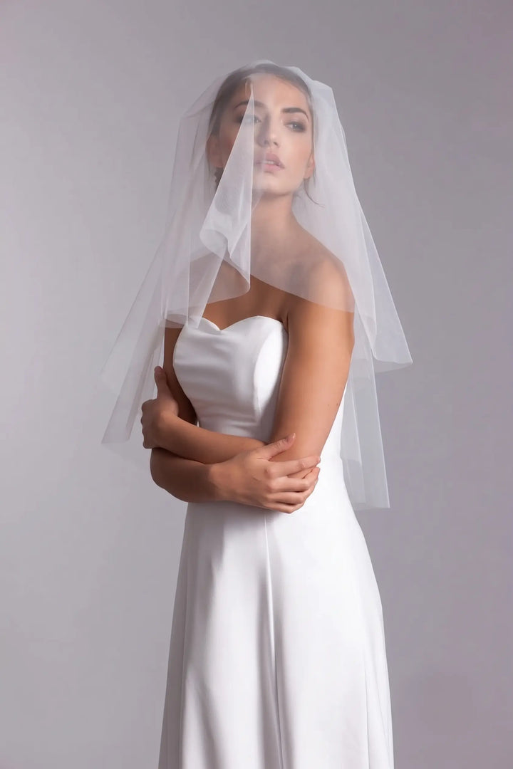 VOILE MARIÉE COURT DEUX COUCHES TULLE IVOIRE 75 CM – CLARA W5 Novias